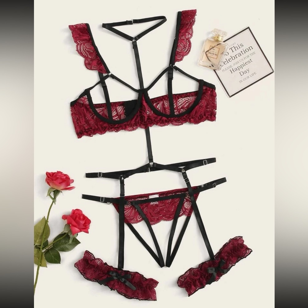 Shein choker garter underwire lingerie body suit